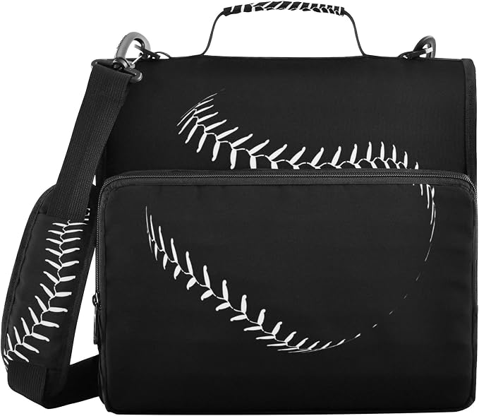 Fisyme Ball Lace Baseball Zipper Binder 3 Ring with Zipper and Shoulder Strap Large Capacity Multi-Pocket Zipper Binder Organizer