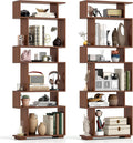 Tangkula 6-Tier S-Shaped Bookshelf, 64" Freestanding Geometric Bookcase, Home Office Wood Storage Shelf with Anti-Toppling Device, Room Divider Display Rack for Study, Living Room (2, Walnut)