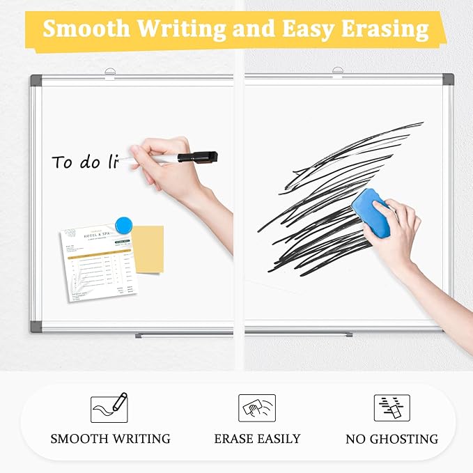 AMUSIGHT 4 Pack Double-Sided Magnetic Whiteboard, 36" x 24" Dry Erase Board, Aluminum Frame White Board for Wall, Hanging Mounting White Board Dry Erase Marker Board for Office, School, Home