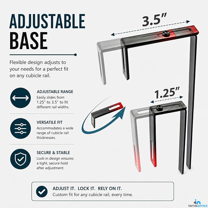 1InTheOffice Cubicle Hangers, Metal Adjustable Hanger, Cubicle Hanger for Rails 6 Pack