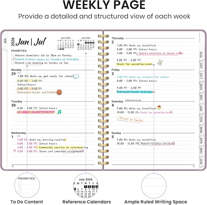Taja Planner 2026-2027, Jul 2026-Jun 2027 Monthly & Weekly Calendar Book | 8.5" x 11", Hardcover Academic Calendar with Tabs, Teacher Student Agenda Book for School Office Supplies - Boho Purple