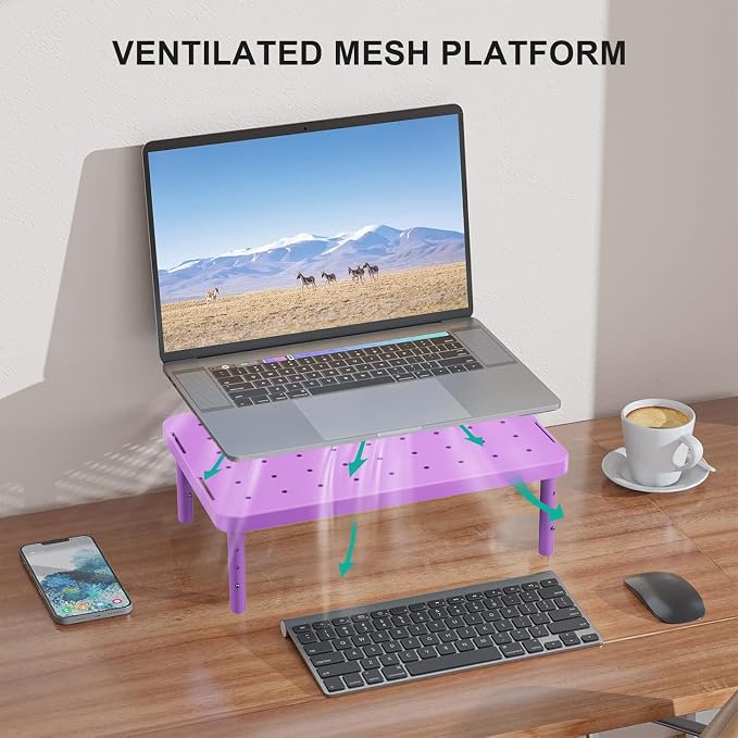 WALI Computer Monitor Stand for Desk, Adjustable Laptop Riser, up to 44 lbs | Desk Monitor Riser Underneath Storage, Fits Notebook, Laptops, Printers, for Home, Office, School(PTT001-V), Violet