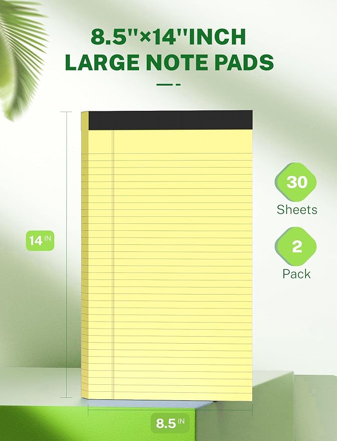 Legal Pads 8.5 x 14, Wide Ruled Legal Pads 12 Pack Yellow Paper 8.5 x 14