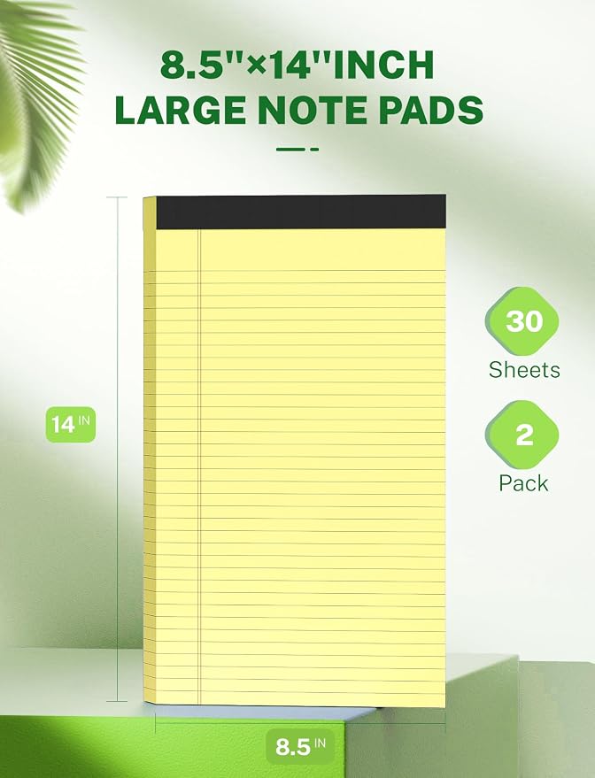 Zaviko Legal Pads 8.5 x 14, Wide Ruled Legal Pad, Yellow Paper 8.5 x 14