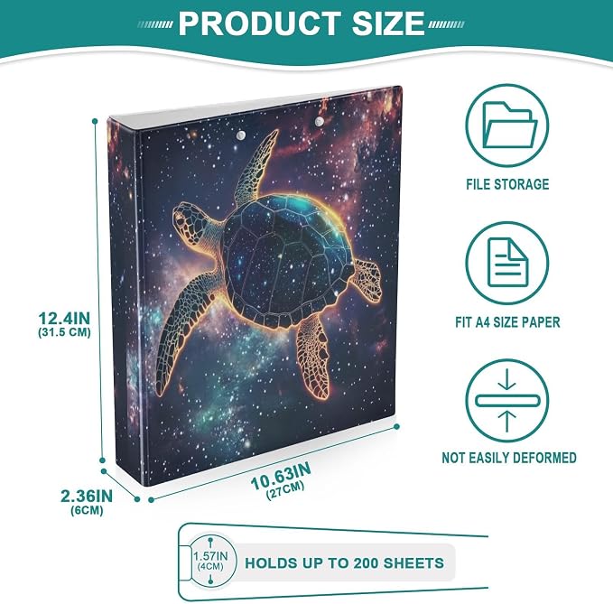 Turtle Galaxy Space 3 Ring Binder 1.5 Inch 1 Pack with 200 Sheet for Kids School Supplies Women Men Office