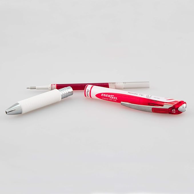 Pentel Gel Ink Pen, Pearl Retractable Gel Pen, (0.7mm) Medium Point, Needle Tip, Red Ink, 12 pack (BLN77PW-B)
