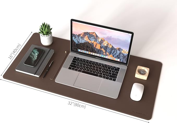 RENMTURE Dual-Sided Mouse Pad, Natural Cork & PU Leather Large Desk Pad for Office and Home Work, Desk Protector Non-Slip, Waterproof, Easy Clean (Dark Coffee, 32"x16")