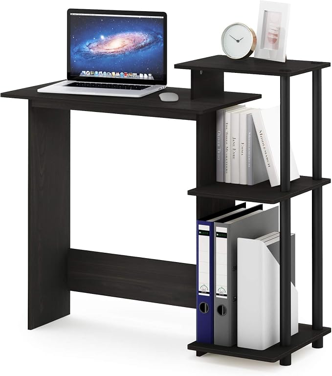 Furinno EFFICIENT Desk, 28.6" Wide Gaming Desk with 3 Open Side Shelves, Laptop Notebook Computer Desk, Office Desk for Home Office, Study Room, Dorm, Bedroom, Espresso