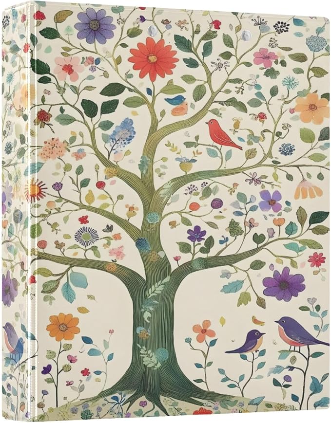 3 Ring Binder Tree Life Birds Floral a 1.5 inch Binders Three Ring Binders with Clipboard Fit 8.5'' x 11'' Paper 3 Interior PVC Clear Pockets for Office Supplies