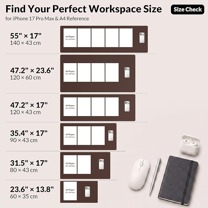 AFIING Cork Desk Mat, Coffee, 23.6" x 13.7",Desk Pad Protector | Dual-Sided & PU Leather, Waterproof, Non-Slip for Mouse Pad, Writing, Home Office& Laptop