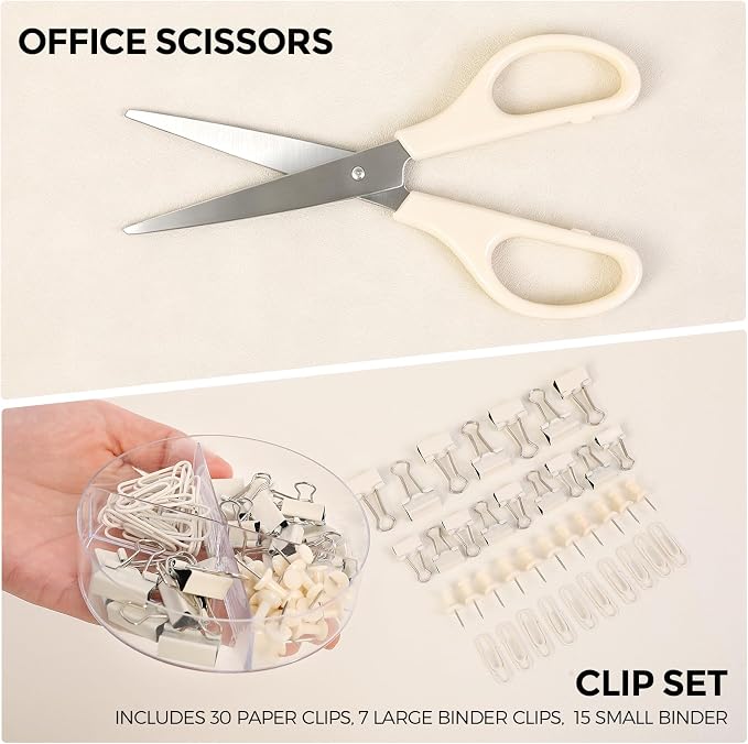 SKYDUE Desk Organizer Set with 360° Rotating Pen Holder | Includes Stapler, Scissors, Tape Dispenser, Clips, Pins & Accessories, For Home Office, School, Teacher