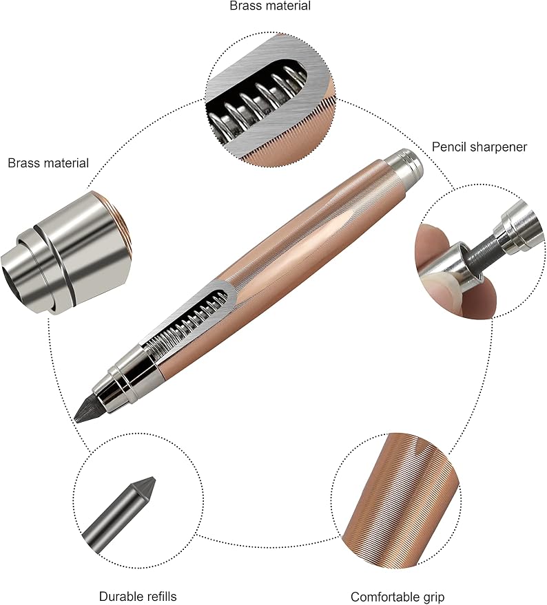 WSD Sketch Up 5.6mm Mechanical Pencil Mechanical Clutch with Built Sharpener (Gold)