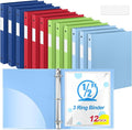 Henoyso 1/2 Inch 3 Ring Colored Binders Soft Flexible, 8.5'' x 11'' Plastic Floppy Binders Bendable with 2 Pockets, Colorful Binder Bulk for School Office Business ，12 Pack (Assorted Fresh Color)