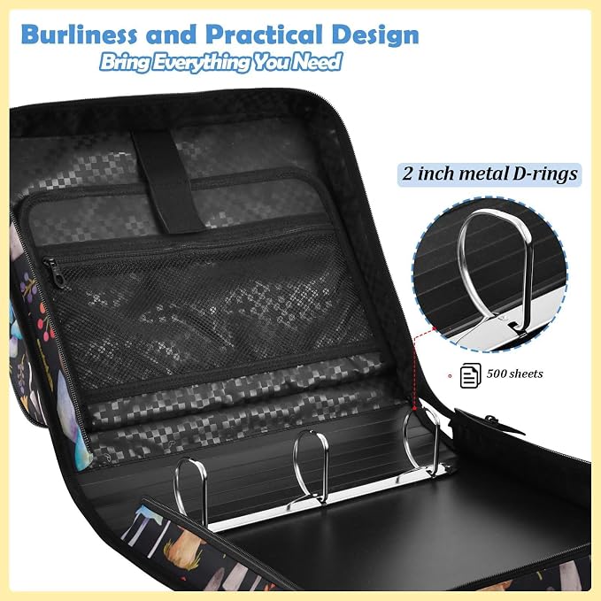 Mushrooms Print Zipper Binder File Organizer Bag 3 D-Ring | with Shoulder Strap, Holds 500 Sheets & 14in Laptop, 3 Ring Binder for Office Supplies