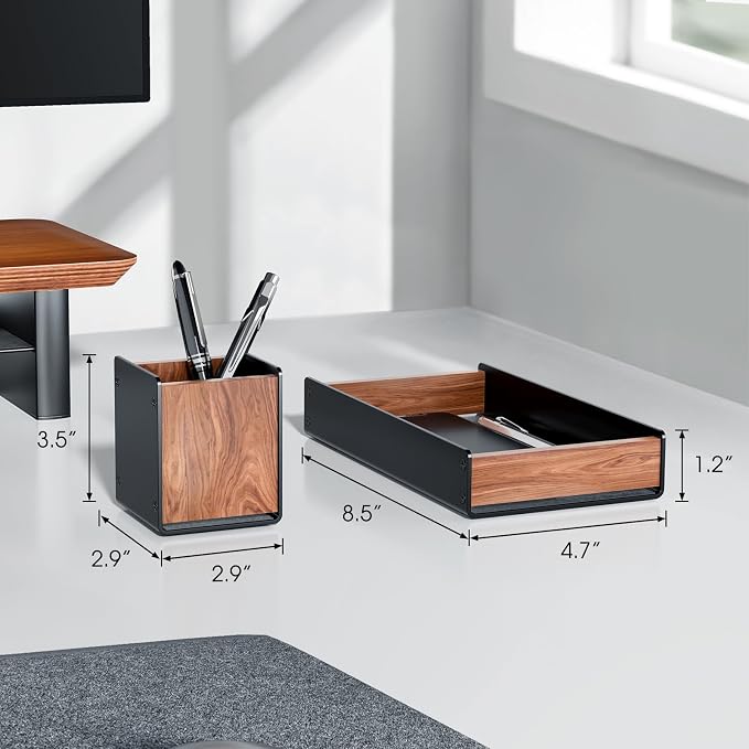 UPERGO Vertical Laptop Stand Holder, Wood Headphone Stand, Desk Organizer with Pen Holder