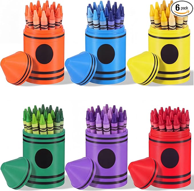 Gueevin 6 Pcs Crayon Holder Organizer with Lid for Classroom Teacher Desk | Back to School Colorful Pen Dispenser, Crayon and Pencil Organizer, Teacher Pencil Holder, for Office Classroom Teacher Gift