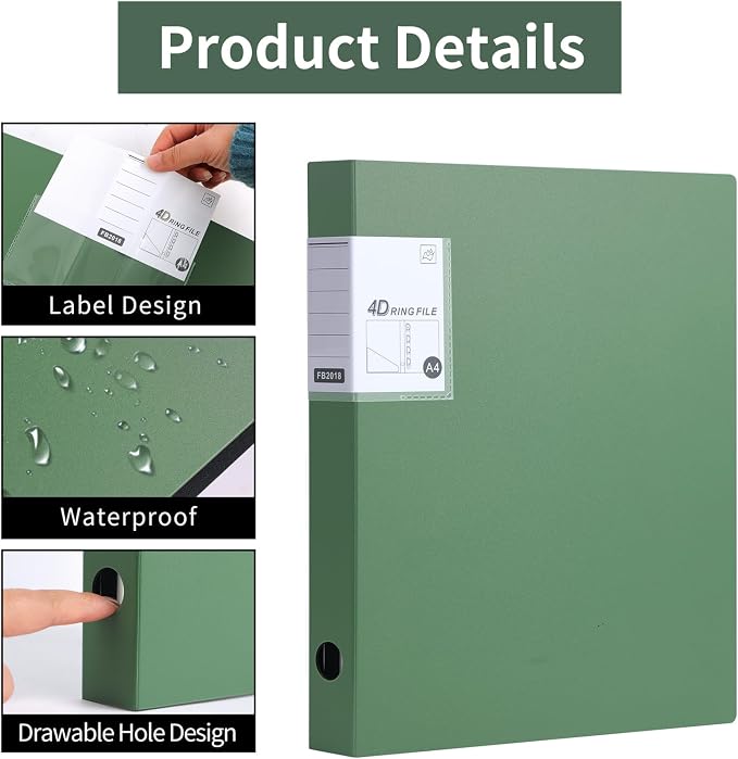 4 Ring Binders,4 Pack D Ring Binder A4 for School, Office(Green)