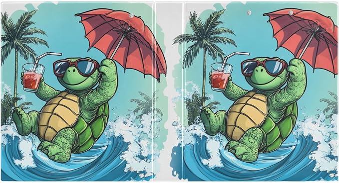 Funny Surfing Cool Turtle Binder 1.5 Inch Binder with Clipboard&Pockets, Hardcover Binders 3 Ring, Heavy Duty Large File Folder for Office School Supplies - Holds 200 Sheets, 2 Pack