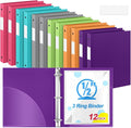 Henoyso 1/2 Inch 3 Ring Colored Binders Soft Flexible, 8.5'' x 11'' Plastic Floppy Binders Bendable with 2 Pockets, Colorful Binder Bulk for School Office Business ，12 Pack (Assorted Stylish Color)