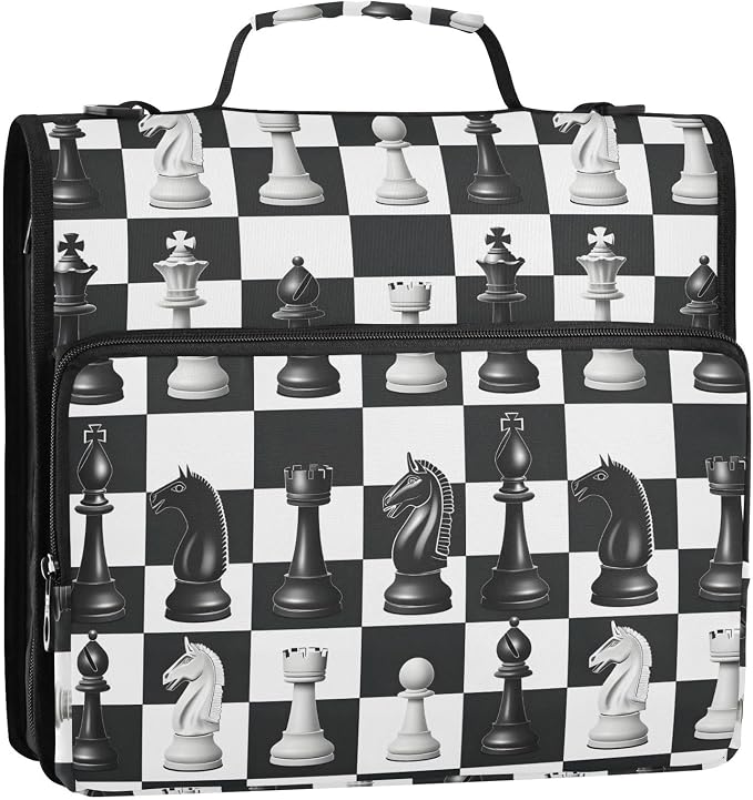Chess Checkered Plaid 3 Ring Binder Bag 1.5 inch Binder Organizer with Zipper Shoulder Strap 500 Sheet Documents Storage for School Office