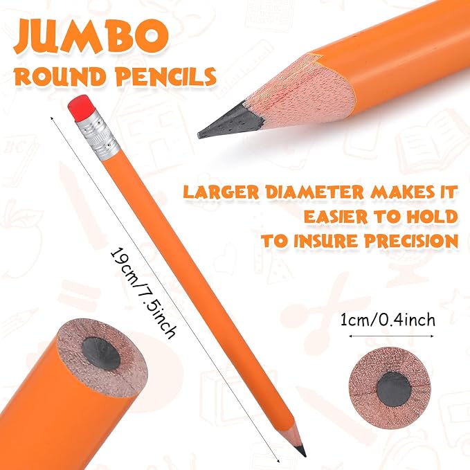 Fainne 48 Pcs Large Pencils 3 Sharpeners,Orange+silver,Round