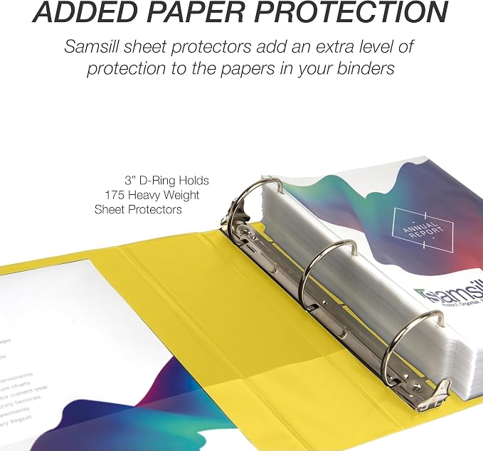 Samsill Durable 3 inch 3 Ring Binder, D Ring Binder, 100% Recycled Chipboard, Yellow