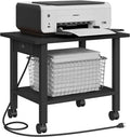 TUTOTAK Printer Stand, 2 Tier Rolling Printer Cart with Charging Station | Small Under Desk Printer Table with Wheels for Small Space, Office, Home, Black PS01BK001P