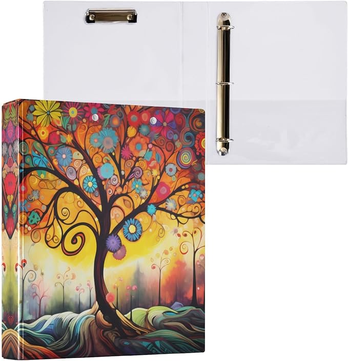 3 Ring Binder Abstract Tree 1.5" Round Ring Binders View Binder with 200 Sheet for Kids School Supplies Women Men Office, 1 Pack