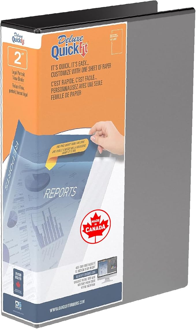 QuickFit Single Heavy-Duty 8 1/2" x 14" Portrait Legal Binder, 3-Ring Binder, D Ring, Made in Canada, 2 Inches