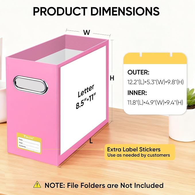 BALEINE 4PK File Organizer Box, Cardboard File Folder Organizer with Handle | Strong Corrugated Paper Core, Label Stickers for Identification, Hanging File Folder Organizer, Home Office Document Storage