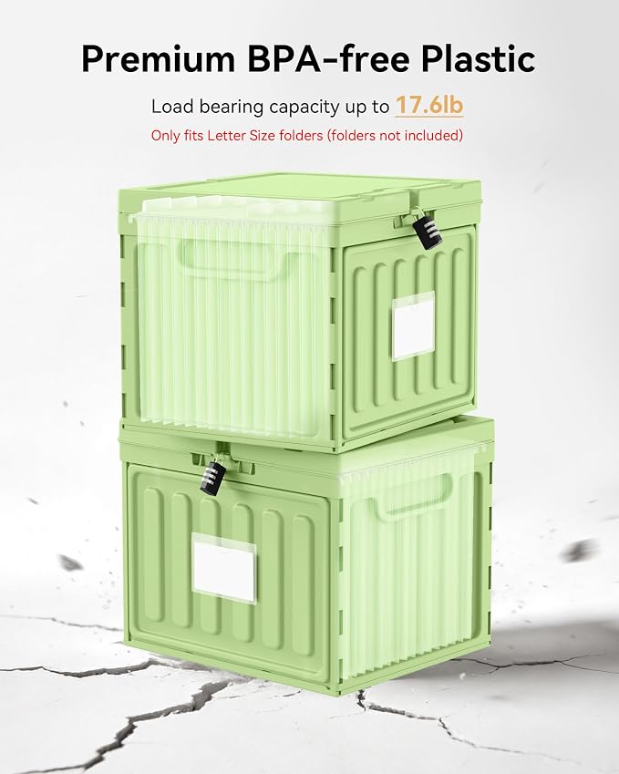 Oterri Lockable Stackable Plastic File Box with Lid for Letter-Size | Hanging File Folders Not Included. Green, Large 1-Pack. Home, Office, Classroom, Dorm, Tax, Under Bed, Filing Cabinet.