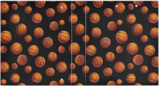 Basketball Pattern Orange Black Round Ring Binders 1.5 Inch Sports Ball Exercise 3 Ring Clipboard Binder for Office School Work Supplies File Folder Document 200 Sheet Capacity Easy Open