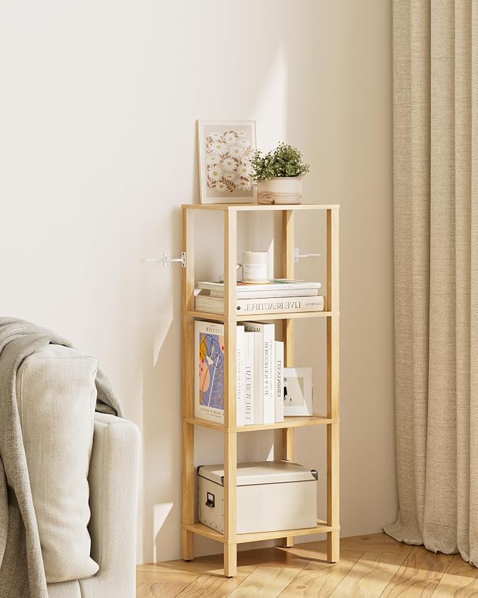 Open Book Shelf, 4 Tier Small Bookshelf, Freestanding Shelf Narrow Bookcase with Open Shelves, 14.96" x 10.63" x 41.26", Book Shelves for Living Room, Office, Study, Oak