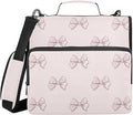 Cute Beautiful Pink Bows Zipper Binder with Shoulder Strap Bag 3 Ring Binder Organizer Large Capacity Multiple Compartments for School Office