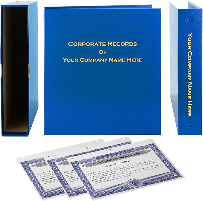 LLC Kit (Blue) - Binder, Slipcase, Operating Agreement, Membership Certificates & Customizable Index Tabs