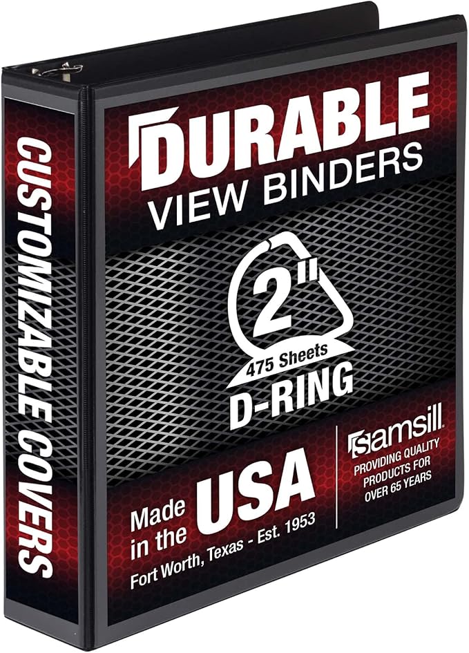 Samsill Durable 2 inch 3 Ring Binder, D Ring Binder, 100% Recycled Chipboard, Black, Pallet of 384 Binders in 32 Cartons