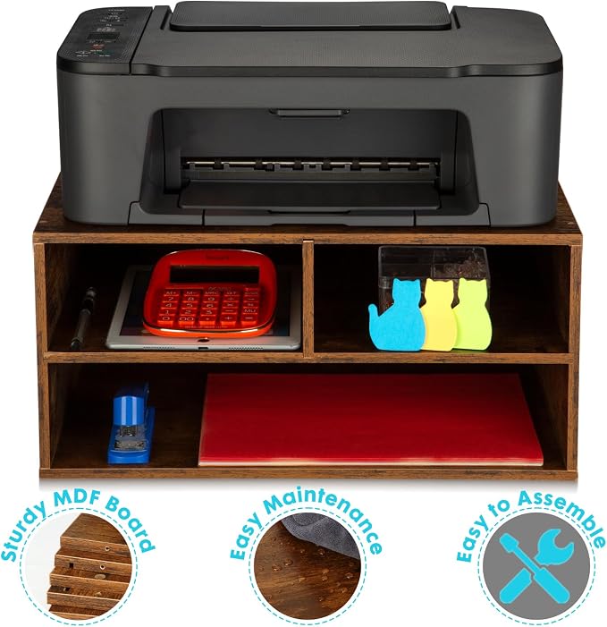 EMERIT Printer Stand Shelf with Storage Wood Desk Paper Organizer for Home/Office, Printer Riser, 2 Tier