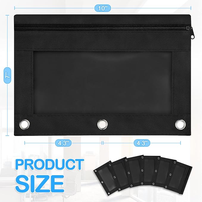 36 Pack Black Pencil Pouch for 3 Ring Binder School Supplies | Pencil Pouch Bulk For School and Office Supplies with Clear Window With Smooth Zipper Bulk