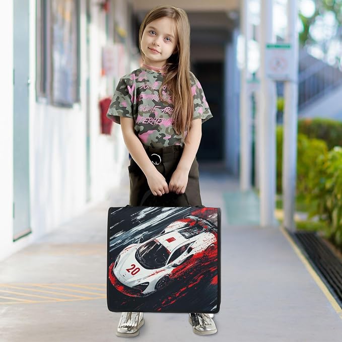 Truck Racing Car 3 Ring Binder Bag 1.5 inch Binder Organizer with Zipper Shoulder Strap 500 Sheet Documents Storage for School Office