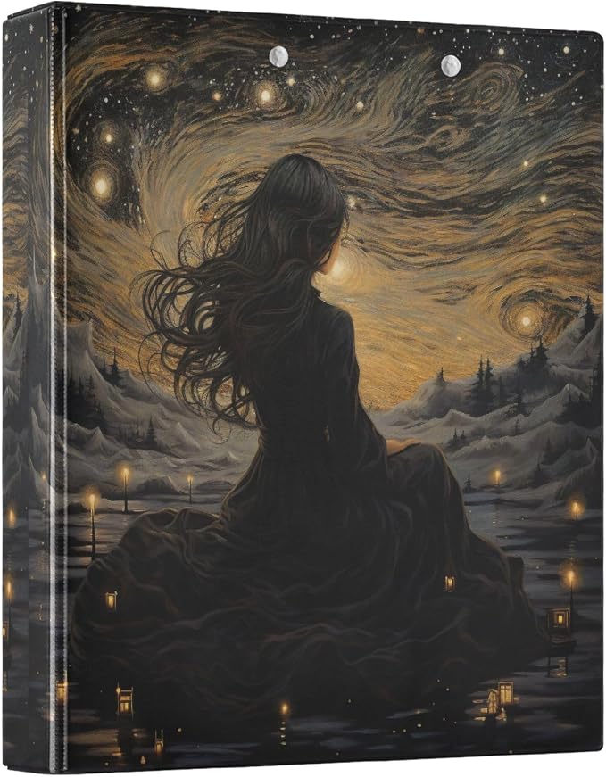 3 Ring Binder Goddess Starry Sky 1.5" Round Ring Binders View Binder with 200 Sheet for Women Men Office Kids School Supplies, 1 Pack