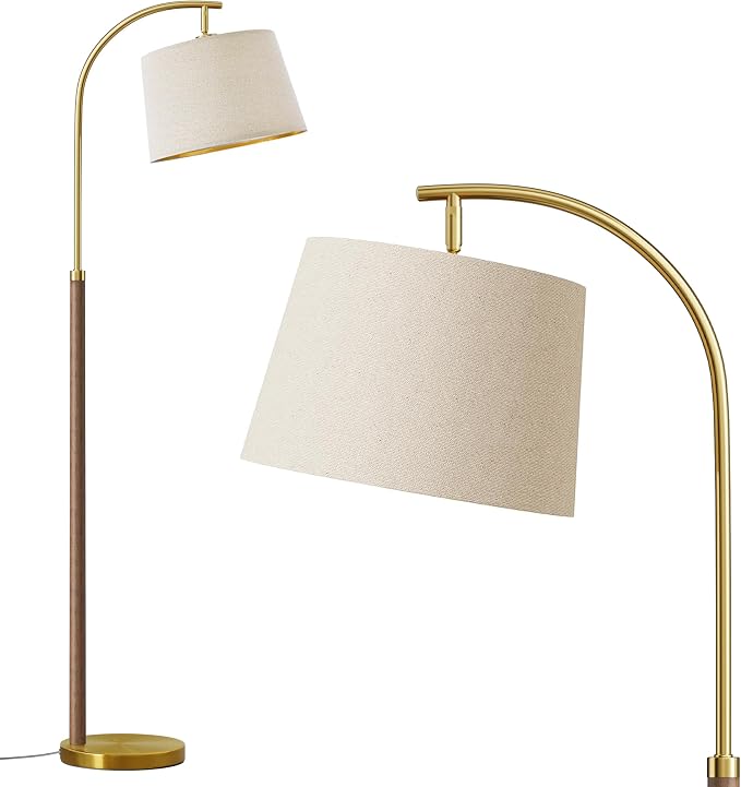 G-SAFAVA Real Wood Floor Lamps for Living Room Bedroom, 62.5" Mid Century Modern Lamp Gold Standing Tall Arc Lamps with Foot Switch, Floor Lamps for Nursery Office Decor Corner Reading Room Light