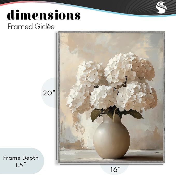'Vase of Hydrangeas in Bloom'| Framed Giclee Art | Stupell Industries | Gray, 16 x 20 Inches, Easy to Hang and Sturdy, Made in USA, by LSR Design Studio