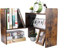 Desk Organizer Desktop Shelf Adjustable Countertop Bookshelf Small Table Shelves Book Organizer Office Organization for Desk, Antique Brown