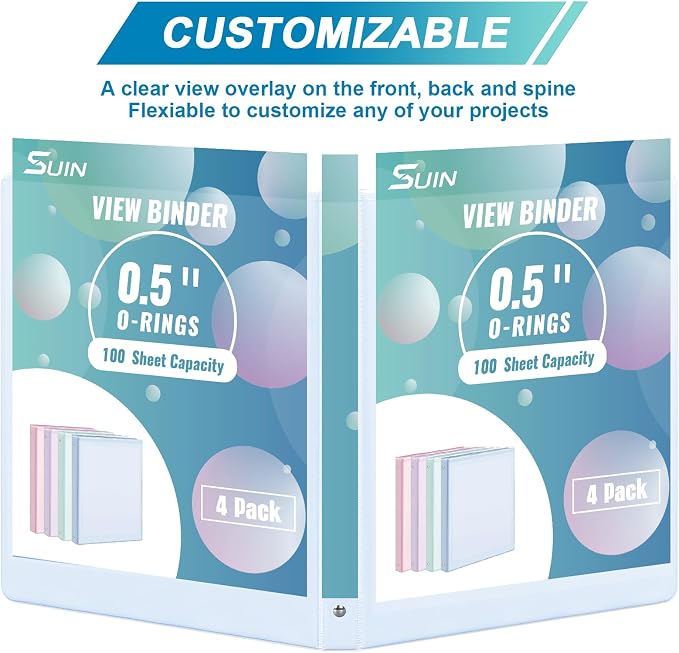 0.5'' 3-Ring-Binder with Pockets, 100 Sheets Capacity, 1/2 inch Binders fits 11" x 8.5" US Letter Size, Assorted 4 Pastel Colors - Ideal for School, Office, and Home Use (0.5 inch)