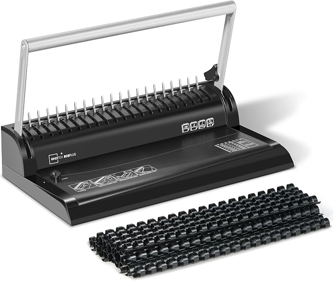 Binditek Binding Machine, 19Hole, 145 Sheets, for Letter Size, Fixed Margin | Comb Binding Machine, Punch 6-8 Sheet, 145 Sheets, Comb Binder Machines with 30 Pcs 1/2" Binding Combs, for Letter Size
