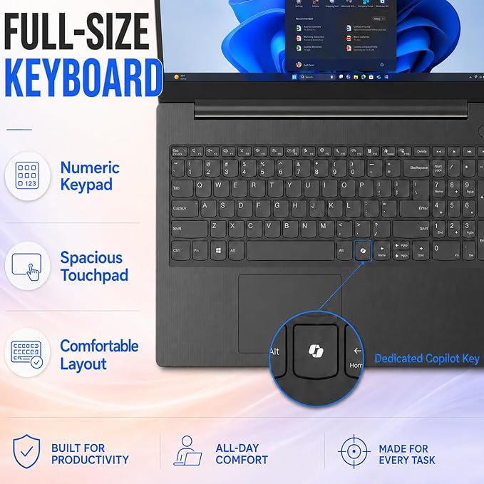 Lenovo V15 Ultra Slim College Student Laptop | 15.6" Anti-Glare FHD Display | Powerful Intel Quad-Core Processor | 8GB DDR5 RAM | 1TB SSD | Wi-Fi 6, Ethernet, HDMI, All-Day Battery | Windows 11 Pro