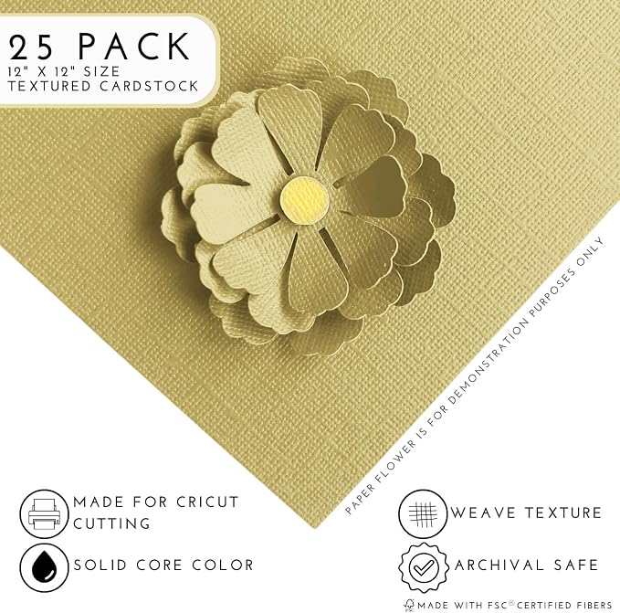 Golden Sage—12x12 Textured Cardstock | 80lb Textured Tan Scrapbook Paper | Premium Cardstock for Cricut Cutting | 25 Sheets