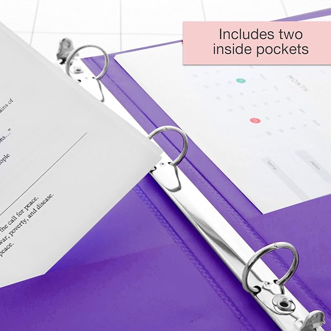 BAZIC 3 Ring Binder 1" Presentation View Binders Organizer - Neon Color, Round Ring, Hold 175 Sheets Paper, School Office Home, 24-Count | round rings, 1 in Assorted Neon Color view 3-ring binder, 2 inside pockets, holds up to 175 sheets, Durable poly ...