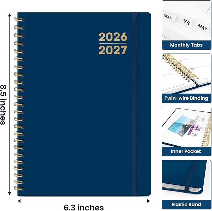 Taja Planner 2026-2027, Jul 2026-Jun 2027 Monthly & Weekly Calendar Book | 6.3" x 8.5", Hardcover Academic Calendar with Tabs, Teacher Student Agenda Book for School Office Supplies - Navy Blue