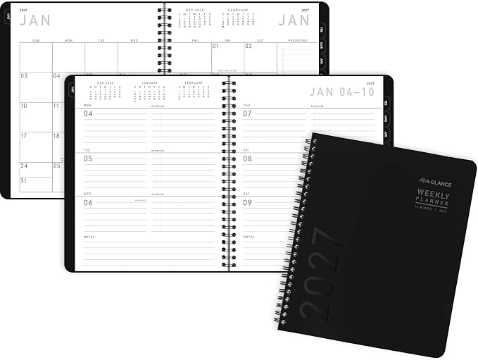 AT-A-GLANCE 2027 Planner, Weekly & Monthly, 7" x 8.75", Contemporary Lite, Black (7054XL0527)
